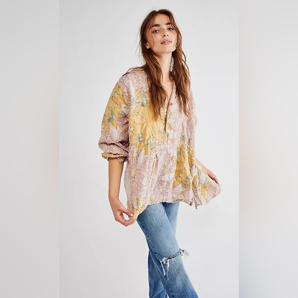 Magnolia Pearl Women's Floral Blouse - Lavender and Beige